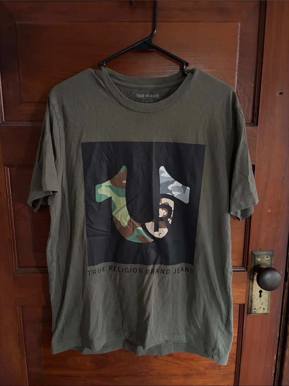 True Religion Olive Short-Sleeve Tee with Camo Logo